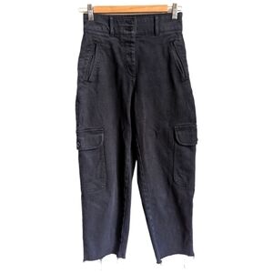 ARITZIA WILFRED Black Contemporary Cotton Minimalist Distressed Cargo Pants 0